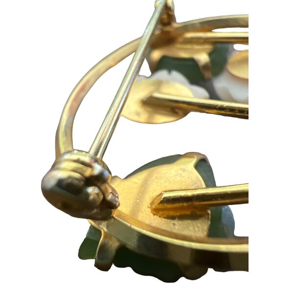 Vintage Van Dell Bojar Style Floral Brooch Etched Green Glass Leaves Prong Set - Picture 6 of 7